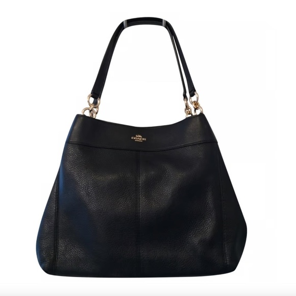 Coach Handbags - COACH BLACK PEBBLE LEATHER EDIE HANDBAG